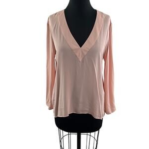 NWT ZARA Woman Hi Lo Blouse Top Pastel Pink V-Neck Long Sleeves Pullover Size M